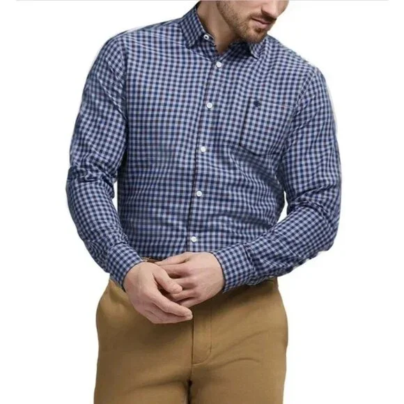 Izod Luxe Touch Men's L Modern Fit Blue Checkered Button-Up Dress Shirt M0429 - Picture 2 of 13